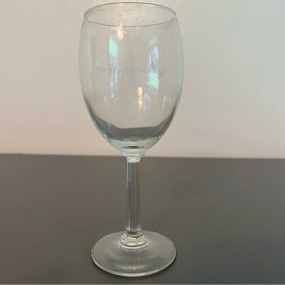 Clear Glass Stemmed Wine Glass Mythics Etched